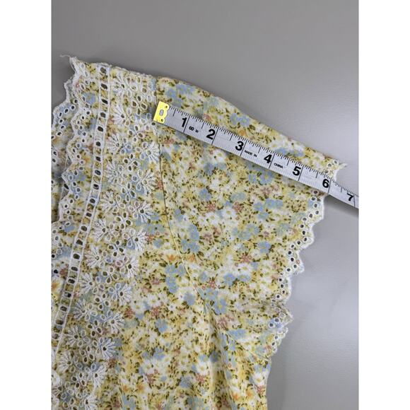 American Eagle Women’s Floral Eyelet Tiered Mini Dress L Yellow Boho Lace Cotton - Picture 11 of 15